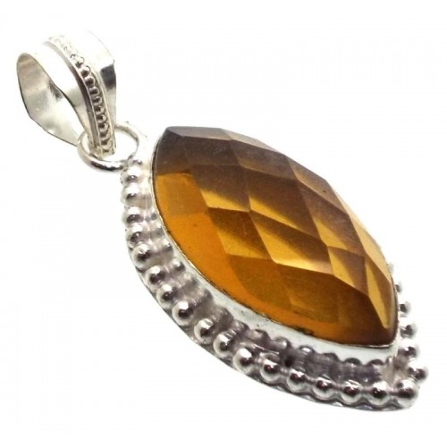 Citrine Indian Silver Pendant 05